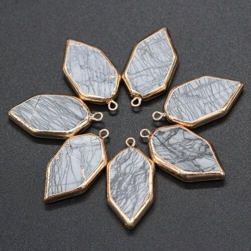 Natural Stone Pendant Polygon Leaf-shaped Network Stone Charms For DIY Necklace Handiwork Sewing Craft Jewelry Accessory Making
