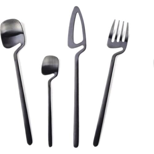 Stainless Steel Hanging Cup Knife Fork Coffee Spoon Flatware Dessert Tool Black Fork Set for Hotel Party