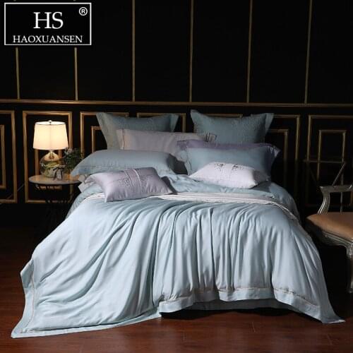 1000 Thread Count Blue Bedding Sets 100% Tencel Lyocell Solid Color Double 4 Piece Bed Linens Queen King Size Durable Breathable