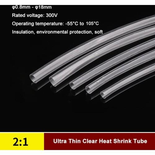 2:1 Clear φ0.8mm - φ18mm Heat Shrink Tube Ultra Thin Transparent Heatshrink Tubing Wire Cable Sleeve