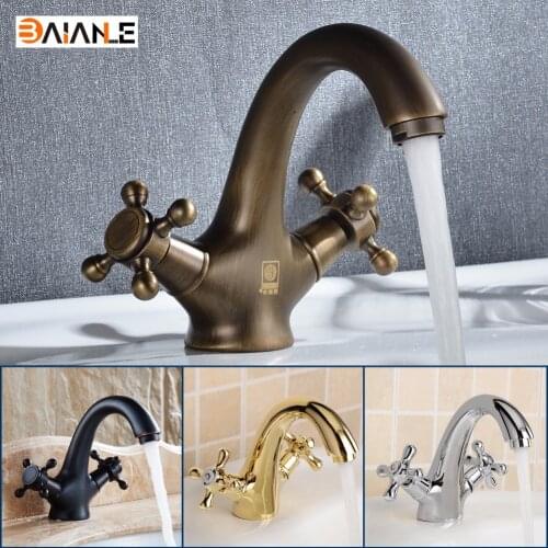 Basin Faucet Gold/Antique/Black Brass Double Handles Bathroom taps Hot And Cold Water Sink Faucet Bath Accessories Tap Mixer