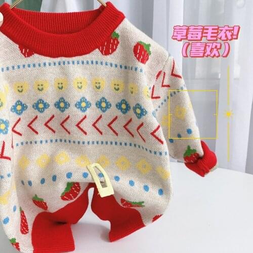Girls Sweater 2021 Autumn New Childrens Jacquard Sweater Korean Baby Girl Pullover Knit Tops Toddler Christmas Sweaters 2-7Y