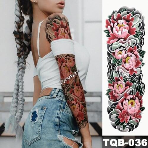 New 1 Piece Temporary Tattoo Sticker Sea of vibrant pink lotus Tattoo with Arm Body Art Big Sleeve Large Fake Tattoo Sticker