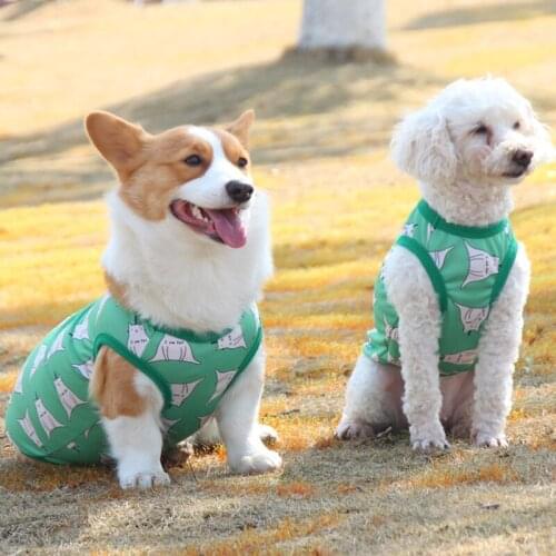 Dog Spring/summer Cartoon Style Thin Clothes Polyester Honeycomb Breathable And Pet Vest Corgi Small And Medium Dog T-shirt
