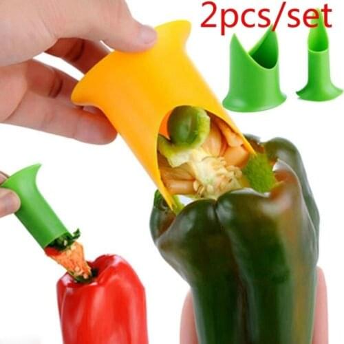 2Pcs/set Creative Pepper Corer Slicer Pepper Seeded Remover Device Tomato Coring Device Fruit Vegetable Cutter Random Color