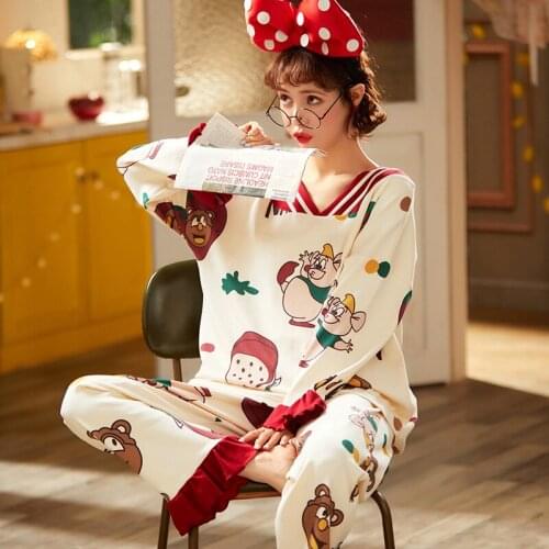Spring And Autumn Cotton Girl Cute Cartoon V-Neck Full Sleeve Suit summer