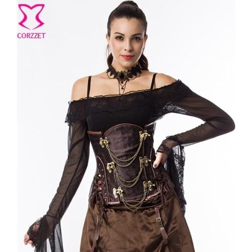 Brown Gothic Steampunk Clothing Women Plus Size Waist Trainer Corset Steel Boned Underbust Corsets And Bustiers Sexy Korset 6XL