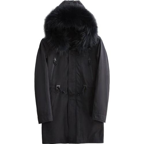 Coat Winter Men Real Raccoon Fur Hooded Rabbit Fur Liner Parkas Korean Warm Long Fur Jacket Man Coats Hiver 2200244992