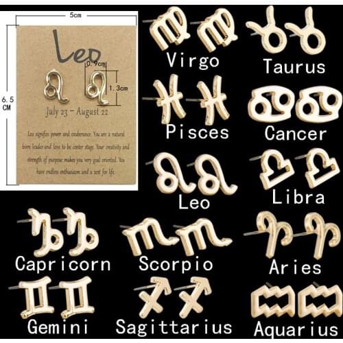 Zodiac Earring Gold 12 Constellation Astrology Horoscope Women Earring Fashion Jewelry