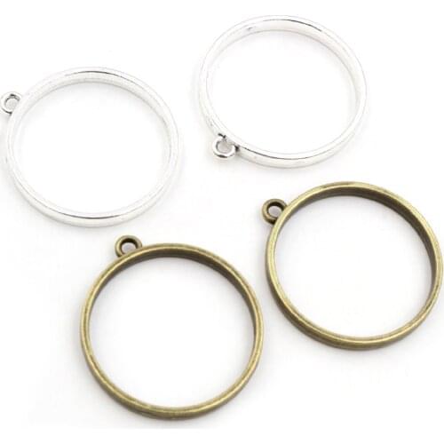 10pcs 33*37mm Bronze Antique Silver Plated Alloy Jewelry Accessories Circular Charm Hollow Glue Blank Pendant Tray Bezel
