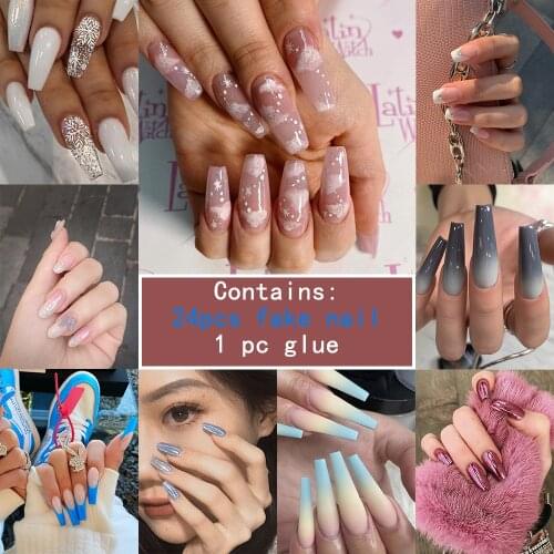 24pcs Winter Christmas Snow Cloud Design Nail Polish Seal Layer Ballet Fake Nails 3D Butterfly Glitter Powder Gradient Nail Art