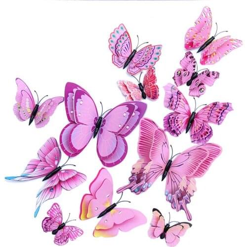 3D Double Layer Simulation Butterfly PVC Color Butterfly Shape Wall Sticker Childrens Bedroom Living Room Decoration Sticker