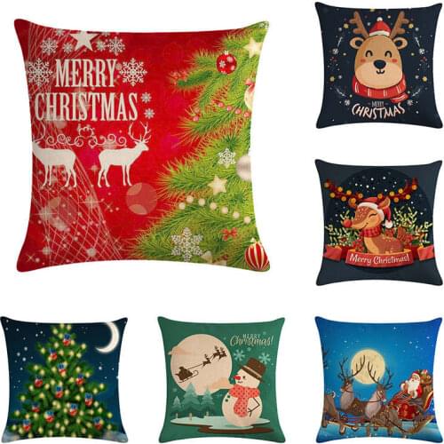 45*45cm Christmas moon Snowman elk print Cushion Cover Linen Throw Pillow Car Home Decoration Decorative PillowcaseT437