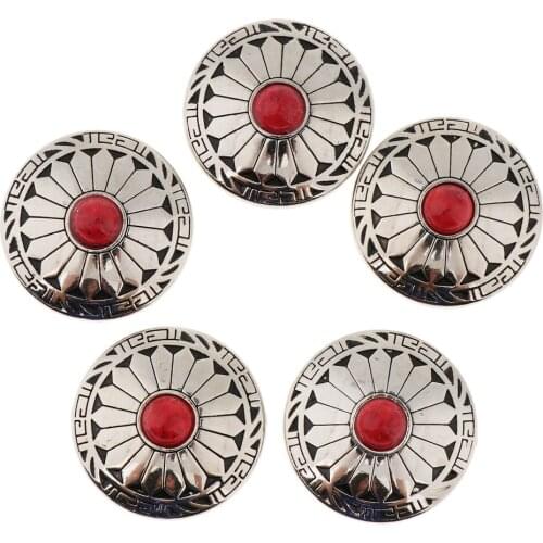 5pcs Round Floral Turquoise Buttons Screw Back for Bag Wallet Saddle