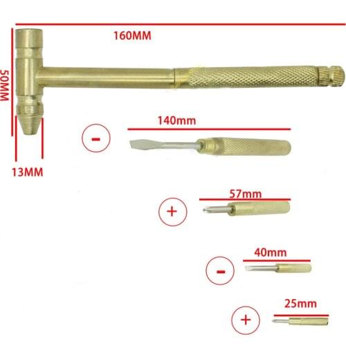 New 5 in 1 Micro Mini Multi Brass Hammer with 4 pcs Screwdriver Bits for Pocket DIY Tools