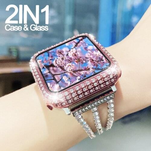 Diamond Case for Apple Watch Series 6 SE 5 4 3 2 1 38MM 42MM Cover For Iwatch SE 6 40mm 44mm watch accessories Bumper Protective