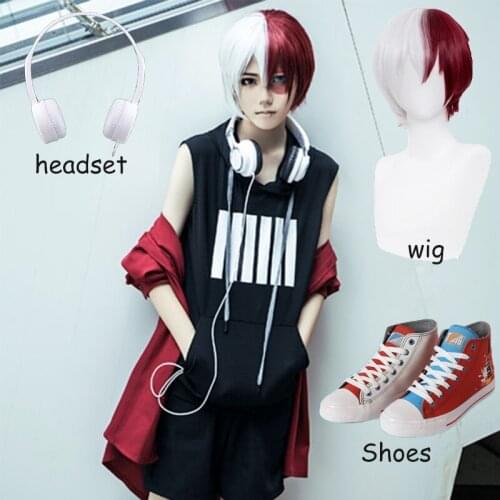 Anime Boku no Hero Academia Todoroki Shoto Street Snap Cloth Daily Wear Cosplay Costume For Halloween Wigs and shoes headphones