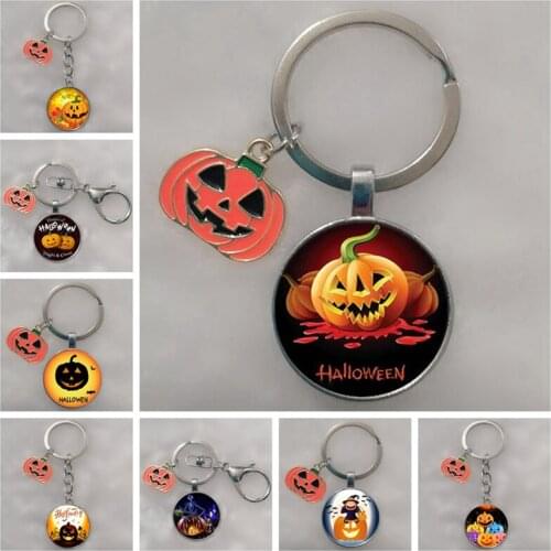 Pumpkin Keychain, Pumpkin Head Bat Jewelry Full Moon Keychain Men and Women Halloween Gift Fashion Accessories