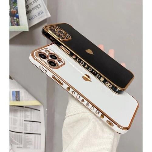 Cute Love Heart Side Pattern Phone Case For iPhone 12 Mini 11 Pro X XR XS Max 7 8 Plus SE Luxury Electroplated Soft TPU Cover