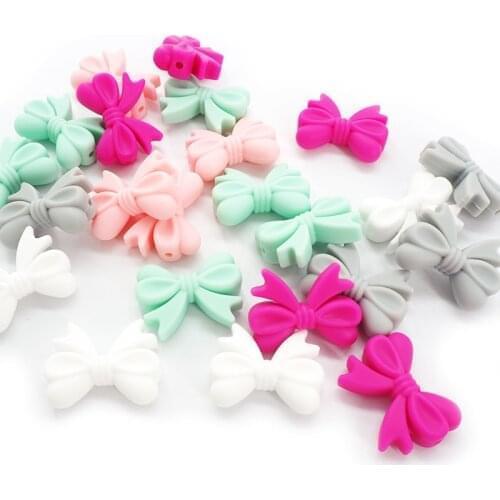 Chenkai 20pcs BPA Free Silicone Bowknot Teether Beads DIY Baby Teething Montessori Sensory Jewelry Toy Bow tie Accessories