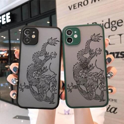 Black Dragon Phone Case for IPhone 12 Pro MAX 7 8 Plus X XR XS 11 6plus SE2 Vintage Dragon Animal Hard PC Back Cover Funda Shell