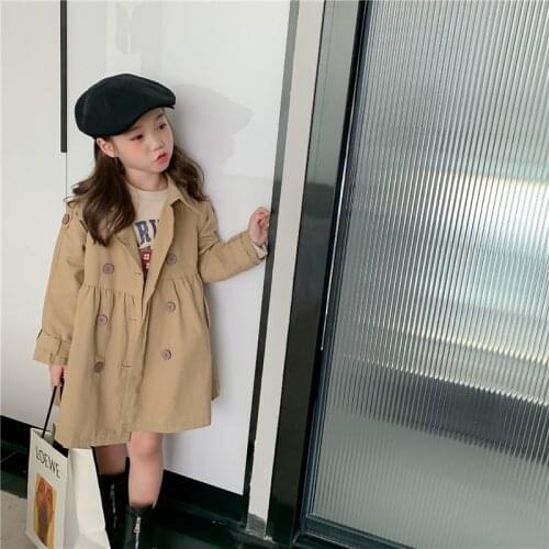 Kids outwear Childrens solid color windbreaker jacket for girl Autumn Winter kids Double breasted parka girls Trench Coat 2-7T