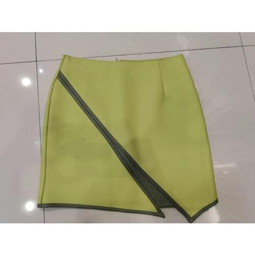 Fyion 2021 Autumn Winter New Fashion Women Skirt Genuine Leather Women Asymmetrical Vintage Mini Avocado Green Skirts