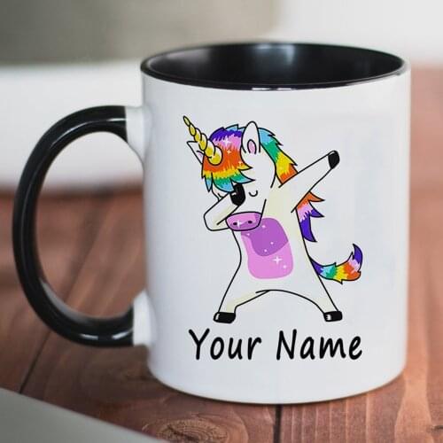 Personalized Name Text Friends Birthday Gift Coffee Mug 11oz Ceramic Funny Unicorn Milk Tea Cup