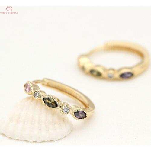 2PCS 20.8x22MM 24K Gold Color Brass with Zircon Round Earrings Hoop Earring Clip High Quality DIY Jewelry Making Findings