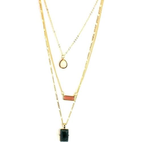 Waterdrop Square Stone Multilayer Necklaces Pendants For Women Gold Color Chain Pendant Necklace Jewelry Bijoux SNE160085
