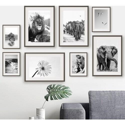 Lion Elephant Seagull Dahlia Waves Retro Wall Art Canvas Painting Nordic Posters And Prints Wall Pictures For Living Room Decor