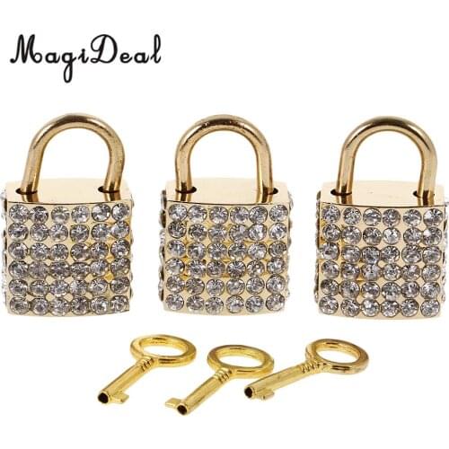 MagiDeal New 3Pcs Diamante Square Padlock with Key Travel Locker Set for Luggage Suitcase Locker Birthday Gift DIY Party Decor