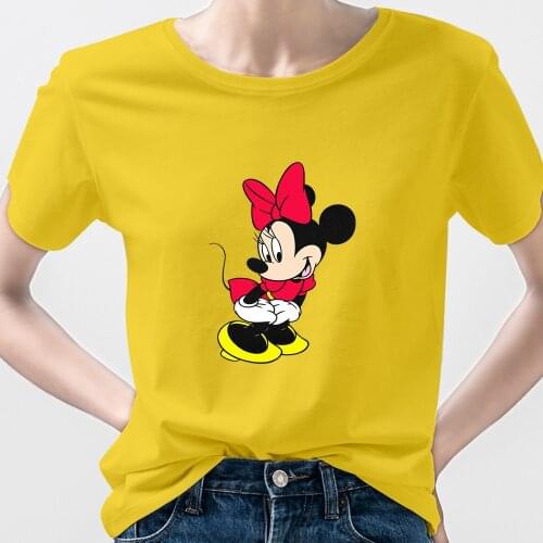 Mickey Mouse Women Short Sleeve T-shirts Clothes T Shirt Teen Disney Girls Kawaii Fashion Cute Harajuku White Cartoon Summer Top