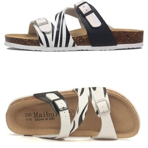 COSMAGIC Fashion Print Cork Slipper 2021 New Summer Women Beach Slides Double Buckle Slides Shoe