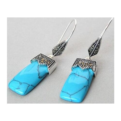 Fashion jewelry Natural Turquoise 925 silver & macasite earrings