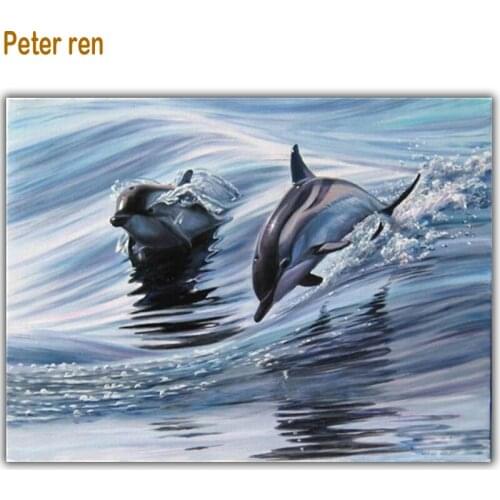 Peter ren Diamond painting Cross stitch kit Rhinestones Round/Square Diamond mosaic Full Embroidery with diamonds "Two dolphins"
