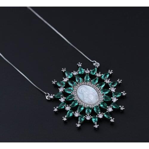 Newranos Paraiba Virgin Mary Pendant Necklace Shell Pearl with Cubic Zircons Lady Colar for Women Fashion Jewelry NP0011322