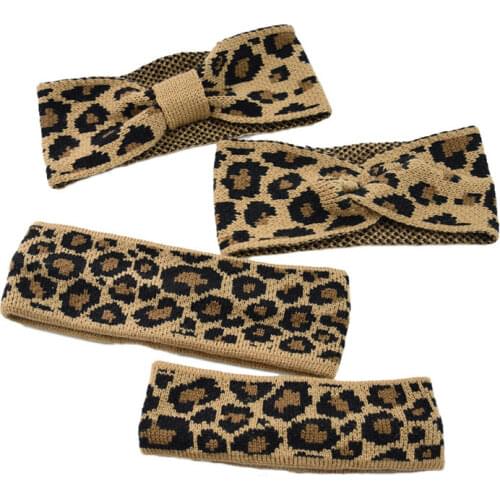 Retro Leopard Knitted Warm Women Headband Cross Knotted Wide Hair Bands Female Girls Elastic Bowknot Turban Headwrap Accessories