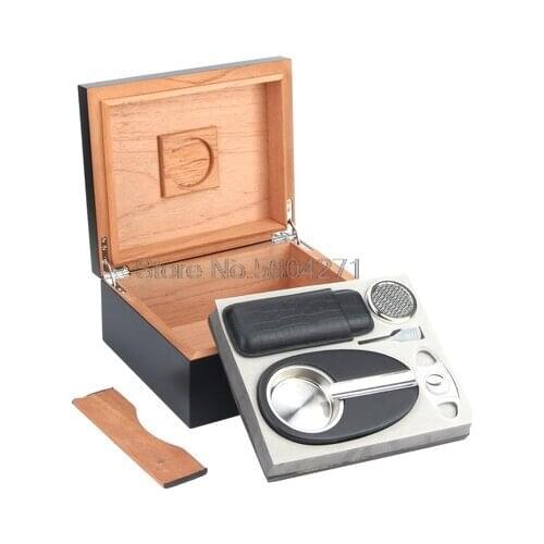 Cigar box solid wood cedar wood cigar moisturizing box portable ashtray six-piece set with leather case cigarette case