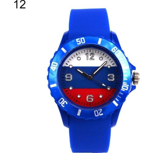 Flag Pattern Dial Silicone Band Sports Analog Quartz Wrist Watch