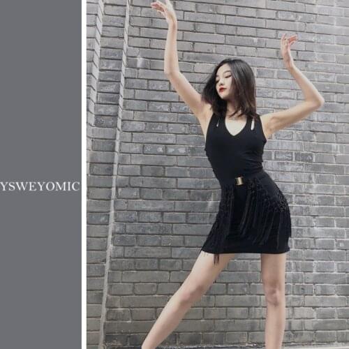 Dance dress Latin dance dress sexy beautiful back training suit female two-piece set with chest pad Tassel Belt L289
