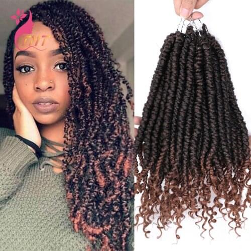 TMT Passion Bomb Twist Spring Hair Crochet Hair Extension Synthetic Curly Ends Braiding Hair 14 Inch 24 Stands Ombre Brown
