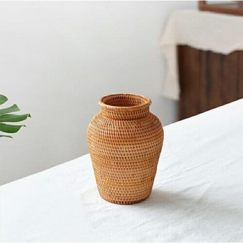 Retro autumn rattan simple handmade vase home dried flower flower arrangement flower home decoration flower basket decoration
