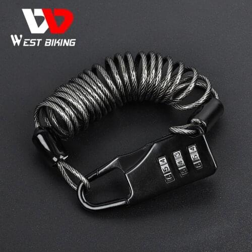 WEST BIKING Anti-theft Bike Locks 3 Digit Password Cable Locks For Helmet Saddle Motorcycle Scooter Cycling Bicycle Accessories