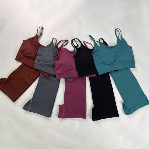 Hips Push Up Sports Shorts Beauty Back Bra 2Pcs Workout Running Sets Women Seamless Yoga Sets Solid Color Fitness Sets Gym Suits