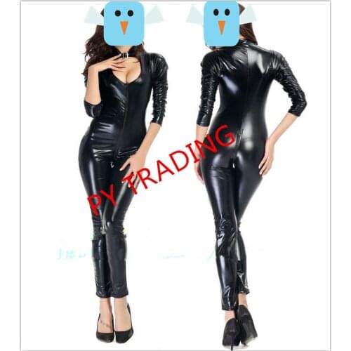 M-XXL 2018 Passion Women Sexy Lingerie Latex PVC Dress Jumpsuit Zipper Catsuit Lady Erotic Clubwear Costumes Pole Dance Bodysuit
