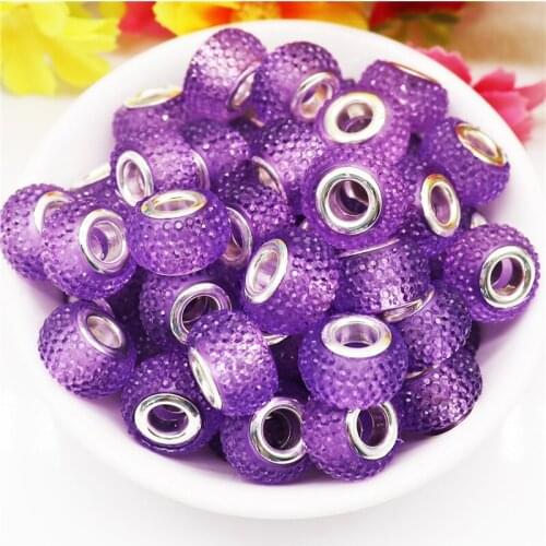 10Pcs Purple Berry Round Shape Large Hole European Spacer Beads with Silver Plate Core Fit DIY Pandora Charms Bracelet Necklaces