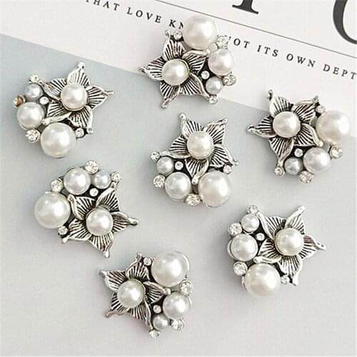 10 Pieces/Lot 25*27mm Imitation Pearls Flower Vintage Decoration Handmade Crafts DIY Jewelry Accessories