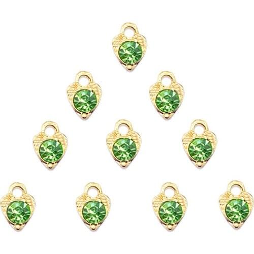 10Pcs Heart Mini Charms Green Crystal Lovely Pendants For Jewelry Making DIY Earring Necklace Handmade Crafts Supplies Wholesale