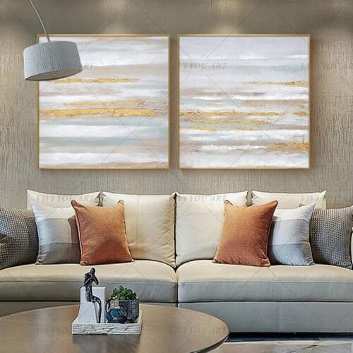 100% Handmade Sea View Cloud Yellow Abstract Gold Oil Painting for Living Room Modern Painting wall decor picture art Gift
